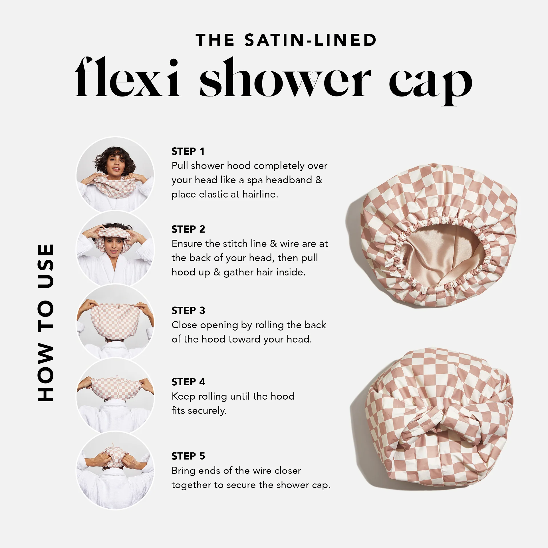 Terracotta Checker Satin Shower Cap - Image 4